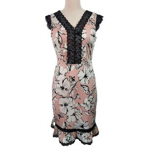 Karl Lagerfeld Paris Dress Womens Size 6 Stretch Lace Pink Black White Floral